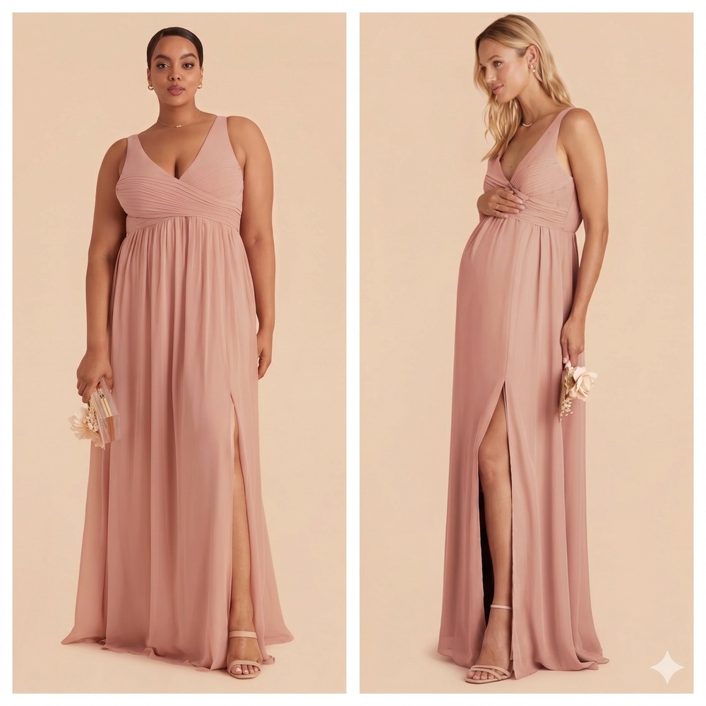 Birdy Grey Laurie Chiffon Dress Dusty Rose Large Bridesmaid Maxi Empire Waist